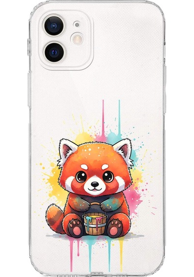 Apple Uyumlu iPhone 12 Mini İle  Splash Tilki Tasarımlı Kamera Korumalı Şeffaf Silikon Kılıf 051k
