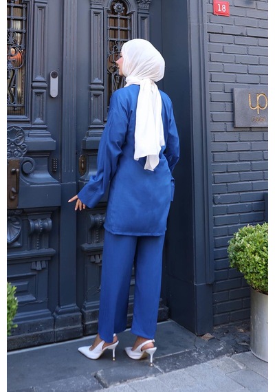 Misskayle Bağlama Detaylı Kimono Takım İndigo I Ndigo