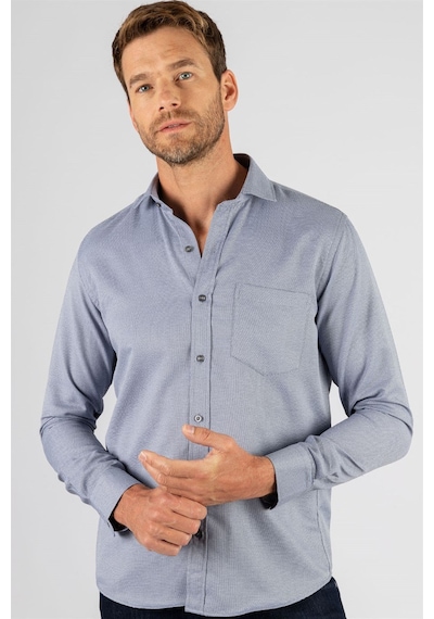 Tudors Erkek Regular Fit Klasik Kesim Armürlü Kravatlık Yaka Desenli Gri Gömlek-24186 Gri