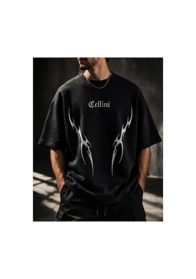 Yolo Street Oversize Erkek Tişört %100 Pamuk Tribal Baskı Streetwear Siyah/beyaz Siyah3