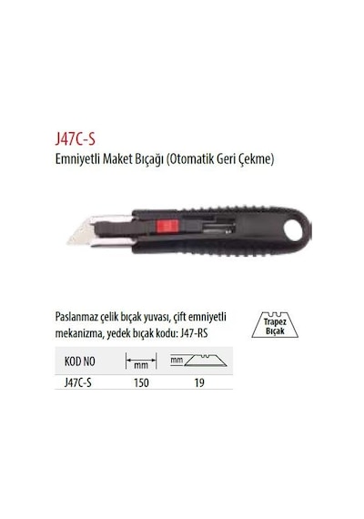Ceta Form J47C-S Emniyetli Maket Bıçağı Otomatik Geri Çekme