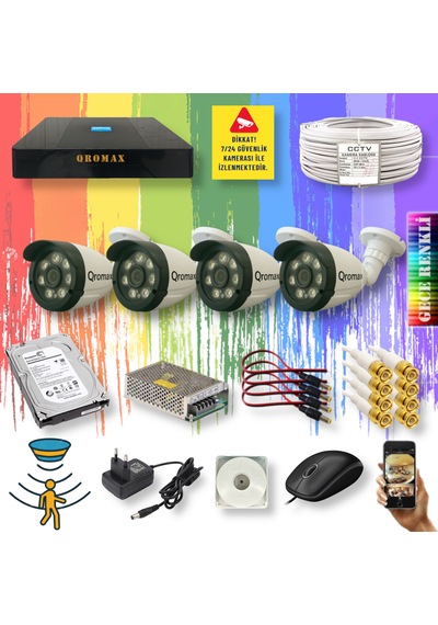 4 Kameralı Gece Renkli Hareket Algılama Turbohd Set 3908w-9004