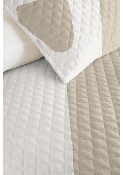 Bej Geometrik Genç Odası Tek Kişilik Pike Takımı - Ekru Minimal 160x220 Cm Kapitone Yatak Örtüsü Bordo