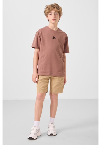 Tarçın-koyu Bej Pamuklu Oversize Fit Dokuma Hafif Esnek Chino Erkek Çocuk Şort Takım - 11276 Tarçın