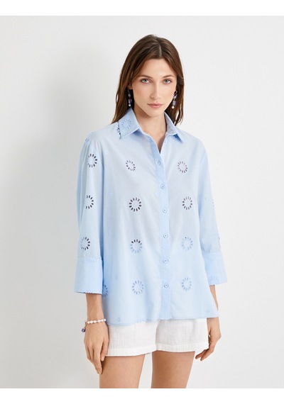 Koton Oversize Fistolu Gömlek Uzun Kollu Pamuklu Mavi 4sak60062ew Mavi