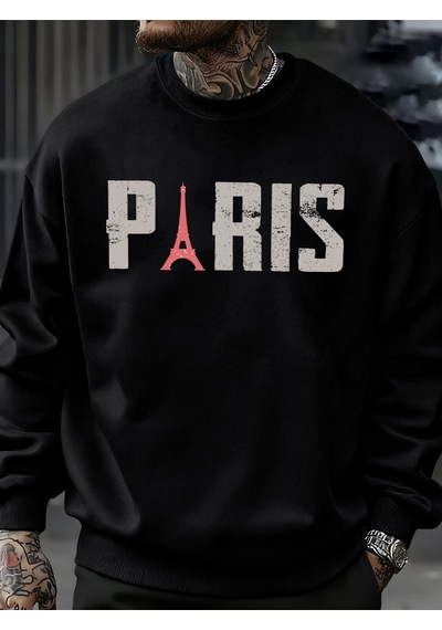 Startmore Startmoreünlü Paris Kulesi Desen Kazak Erkekler O-boyun Giysileri Sonbahar Polar Retro Kazak Gevşek Un Siyah
