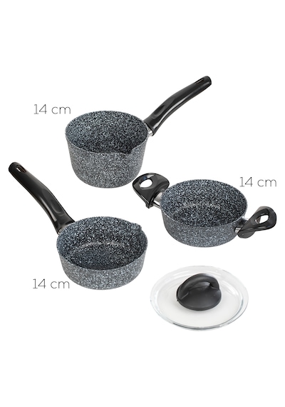 Porsima 4399 4 Parça Kaçerola Sosluk Sütlük Mini Granit Tencere Sahan Seti Gri 14cm Gri