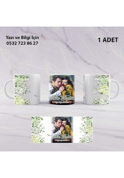 Kişiye Özel İsimli Yaprak Desenli Fotoğraflı Öğretmene -arkadaşa Hediyelik Renkli Kupa Bardak Beyaz