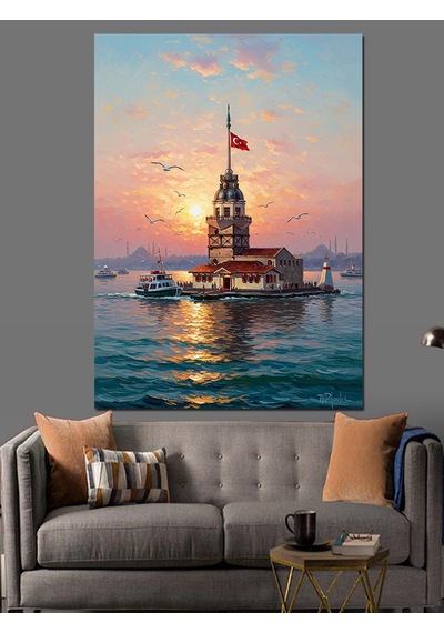 Ahşap Tablo İstanbul Kız Kulesi Gün Batımı