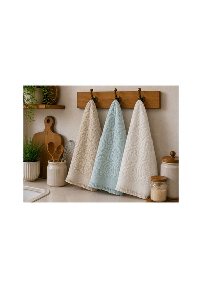 3'lü Jakarlı Püsküllü Mutfak Havlusu Seti 30x50 Cm %100 Pamuk - Sagepearl Çok Renkli