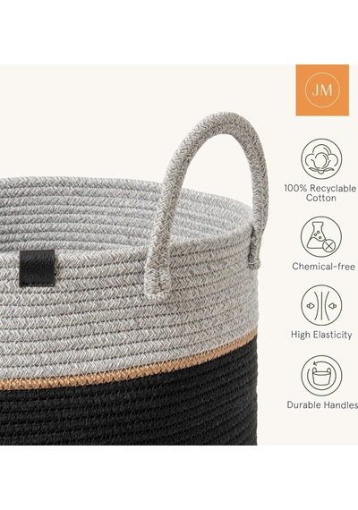 Mavaux Çok Amaçlı, 40cm-36cm Büyük Boy, Yanları Saplı, Sepet, Jüt, Hasır, Dokuma Sepet, Düzenleyici Siyahjutgri
