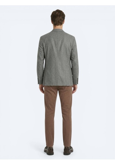 Kip Haki Desenli Modern Fit Keten Karışımlı Ceket