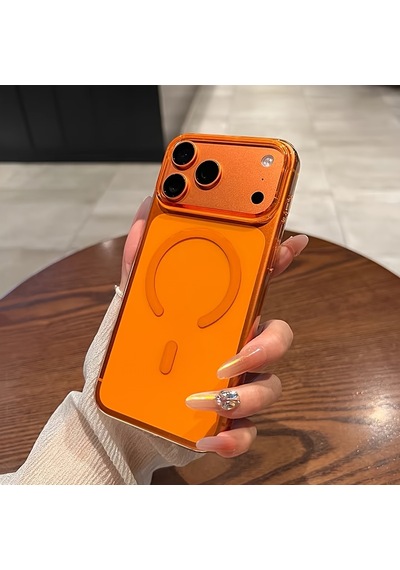 İphone 17 Pro Uyumlu - Sararmaz Turuncu Magsafe Mika Kapak Sert Telefon Kılıfı Turuncu
