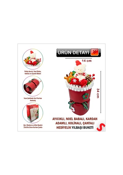 Pelüş Ayıcıklı Kokinalı Çantalı 35cm Yılbaşı Buketi - Kırmızı