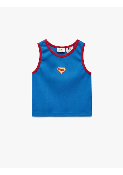 Koton Pamuklu Ribanalı Bisiklet Yaka Superman Lisanslı Atlet Mavi 5skg30095ak Mavi