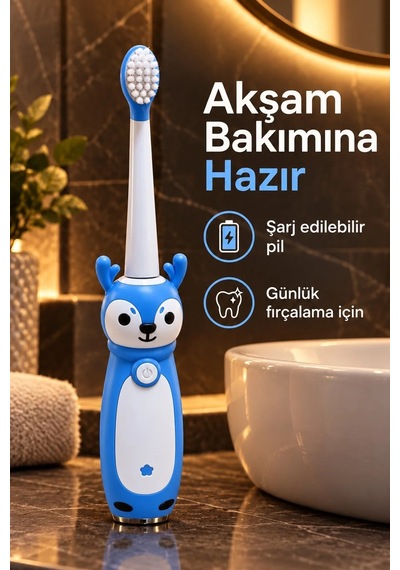 Ers Elektrikli Çocuk Diş Fırçası Mavi Beyaz Figürlü