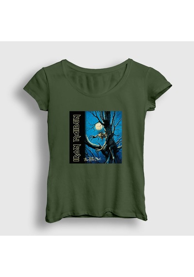 Presmono Kadın Fear Of The Dark Iron Maiden T-shirt Haki