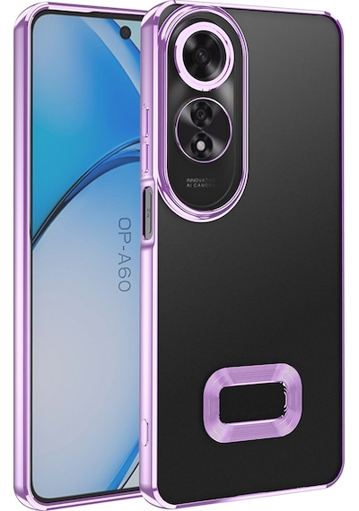 Teknomoda Oppo A60 Kılıf Logo Yeri Açık Kamera Lens Korumalı Renkli Kenarlı Şeffaf Silikon Lila