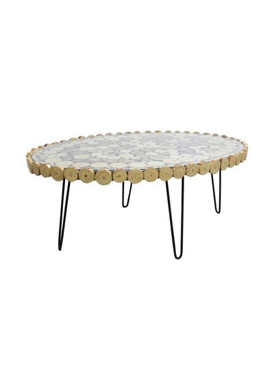 Orta Sehpa Oval Kütük Ağaç Dalı Kesme Metal Çelik Ayak Yeni Trend