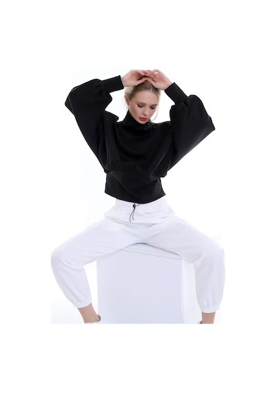 Dreamlike Yaka Ve Omzu Fermuarlı Uzun Kollu Yarasa Kol Sweat Cepli Pantolon Takım Siyah