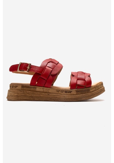 Luvishoes Elvoro Kırmızı Hakiki Deri Örgü Bantlı Kadın Sandalet