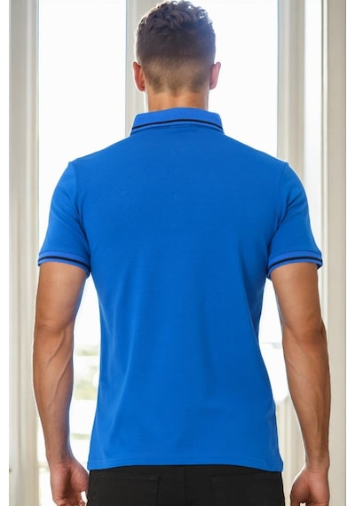 T9586 Dewberry Erkek Polo Yaka T-shırt-saks Saks Mavi