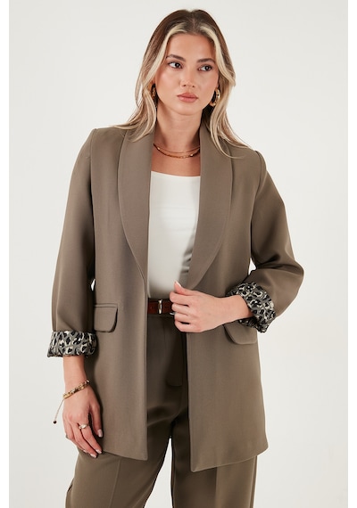 Lela Regular Fit Klasik Yaka Desenli Astar Detaylı Blazer Bayan Ceket 6839227 Haki