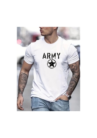 Caddemia Yaz Moda Rahat Gevşek Spor Ordu Ve Beş Köşeli Yıldız Baskılı Yuvarlak Yakalı Beyaz 2XL Caddemia Yaz Moda Rahat Gevşek Spor Ordu Ve Beş Köşeli Yıldız Baskılı Yuvarlak Yakalı Beyaz 2XL