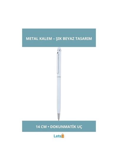 Beyaz Renk Ergonomik Tükenmez Metal Kalem 14 Cm Çok Renkli