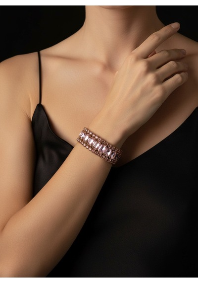 Valmont Accessories Kadın Altın Renk Pembe Taşlı Üçlü Bileklik Seti