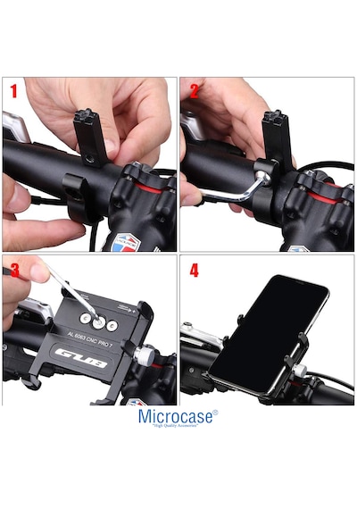 Microcase Gub Pro 7 Alüminyum Alaşım Bisiklet Motosiklet Telefon Tutucu - 55-100mm Ayarlanabilir Gidon Telefon Sabitleyici - Al5774 Siyah