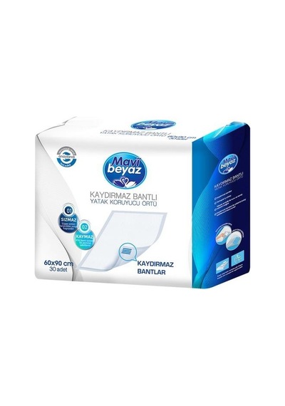 Mavi Beyaz Kaydırmaz Bantlı Yatak Koruyucu Örtü 60x90cm 30 Adet