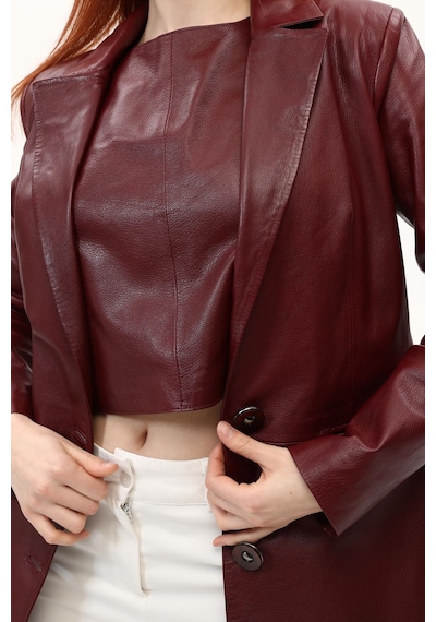 Leatinn Bordo Kadın Deri Crop