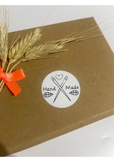 Handmade Çift Iğneli Siyah Yazı Yuvarlak Yapışkanlı Etiket 5x5 Cm 100 Adet