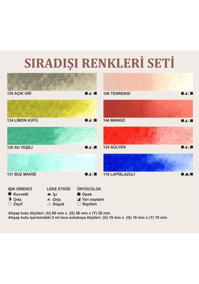 Şemse El Yapımı Yarım Tava Taş Suluboya Seti Sıradışı Renkler 8'li