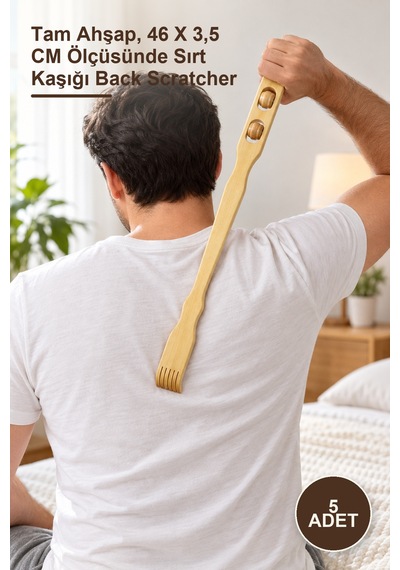 5 Adet Ahşap Sırt Kaşıma Çubuğu Tam Ahşap, 46 X 3,5 Cm Ölçüsünde Sırt Kaşığı Back Scratcher