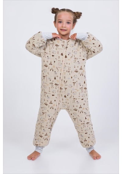Cantoy Kız Erkek Çocuk Kalın Elyaf Dolgulu Premium Kalite 2.5 Tog Desenli Uyku Tulumu Taş