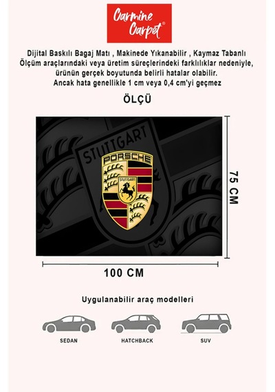 Dijital Baskı Dekoratif Porsche Desen Araba Bagaj Matı Yıkanabilir Bagaj Havuzu