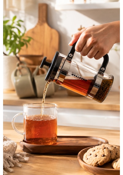 Porsima Smartpan Bv008 French Press Paslanmaz Çelik Süzgeçli Cam Bitki Çayı Demliği Kahve Presi - 350 Ml Siyah