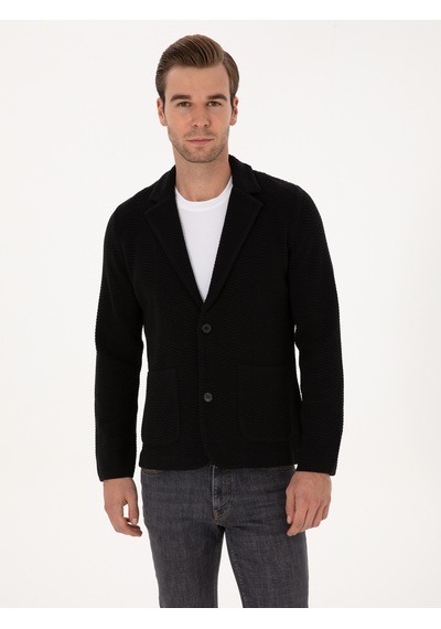 Cacharel Siyah Slim Fit Pamuk Karışımlı Triko Hırka