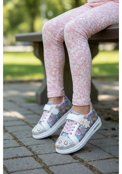 5009 Kız Çocuk Okul Öncesi Işıklı Sneaker Beyaz
