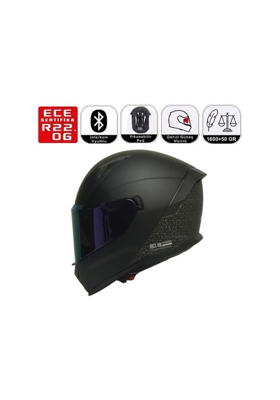 M910 Voge Motosiklet Kaskı Spoiler Mod Güneş Vizörlü Full Face Kask Siyah