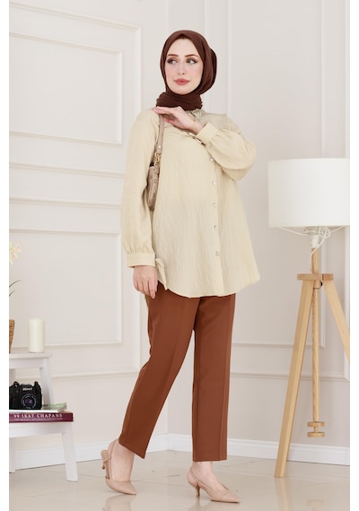 Sevitli Taş Detaylı Hilal Tunik-bej-4955 Bej