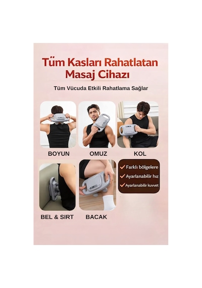 6 Başlıklı Lcd Ekranlı Şarjlı Masaj Aleti 9 Kademeli Hız Ayarlı, 2000mah Uzun Pil Ömürlü Beyaz - Gri