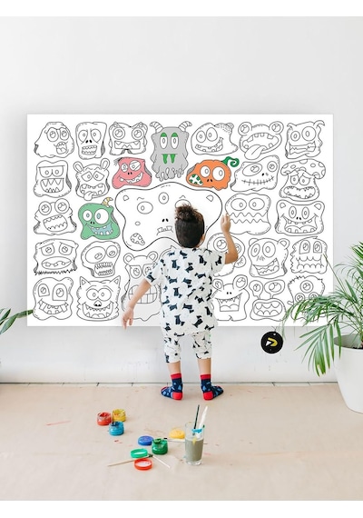 Postermanya Pster21319 Şirin Canavarlar Monsters Eğitici Dev Boyama Kağıdı, Çocuklar Için Aktivite Boyama Rulosu 90x130cm