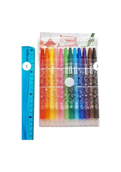 12'li Çevirmeli Mum Boya Mikro Uzun Boy 17cm Çok Renkli