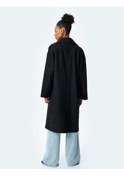 Koton Cepli Düğmeli Kruvaze Oversize Kaşe Kaban Siyah 5wak00429ew