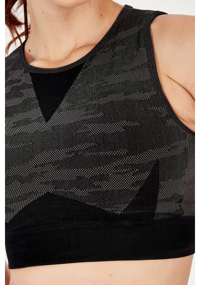 Maraton Active Slimfit Kadın Bisiklet Yaka Kolsuz Fitness Siyah Bra 813054-Siyah