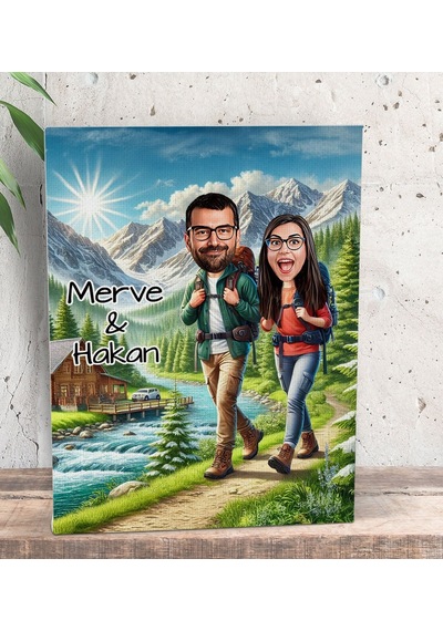 Bk Gift Kişiye Özel Doğa Yürüyüşü Karikatürlü Kanvas Tablo-1 15x20 , Sevgiliye Hediye, Sevgililer Günü Hediyesi Kobitmeyencom33768 Bk Gift