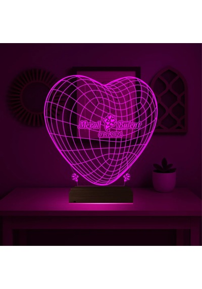 Luvivia Kalp Sevgiliye Hediye Kişiye Özel 3d Lamba - Masa Gece Lambası V18 Şeffaf